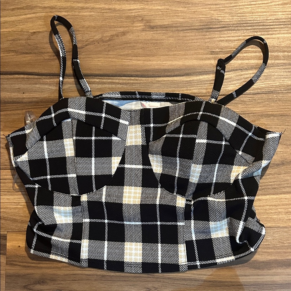 No Boundaries Black & Cream Plaid Two-Piece Jumpsuit Set - Picture 3 of 6